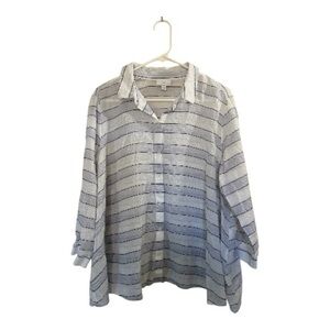 J.Jill Women’s Striped Crinkle Textured Cotton Button-Down Shirt Size L
